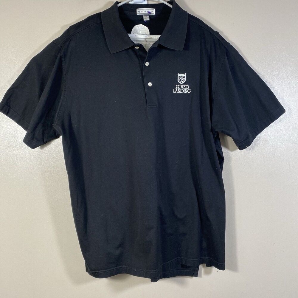 Peter Millar Polo Shirt Men XL Golf River Landing Club 100% Cotton Black